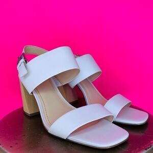 Botkier Farrah White Leather Wood Block Heel Open Toe Slingback Sandals US 10